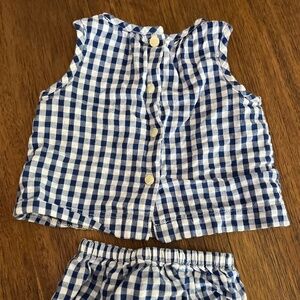 Classic Prep Childrenswear Blue-and-White Gingham Bloomer Set 6-9 Months